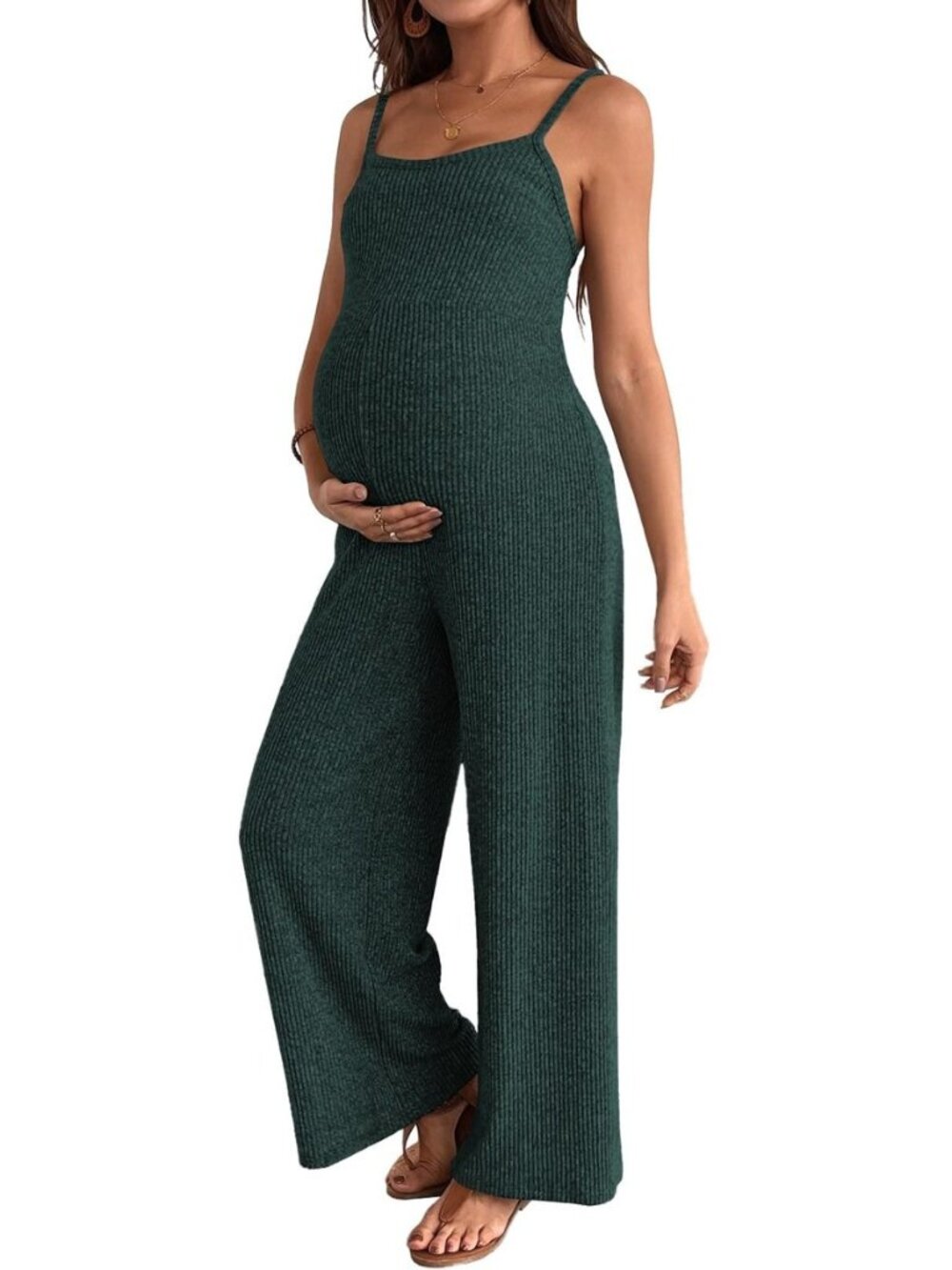 Maternity Ribbed Jumpsuit Stretchy One Piece Wide Leg Romper